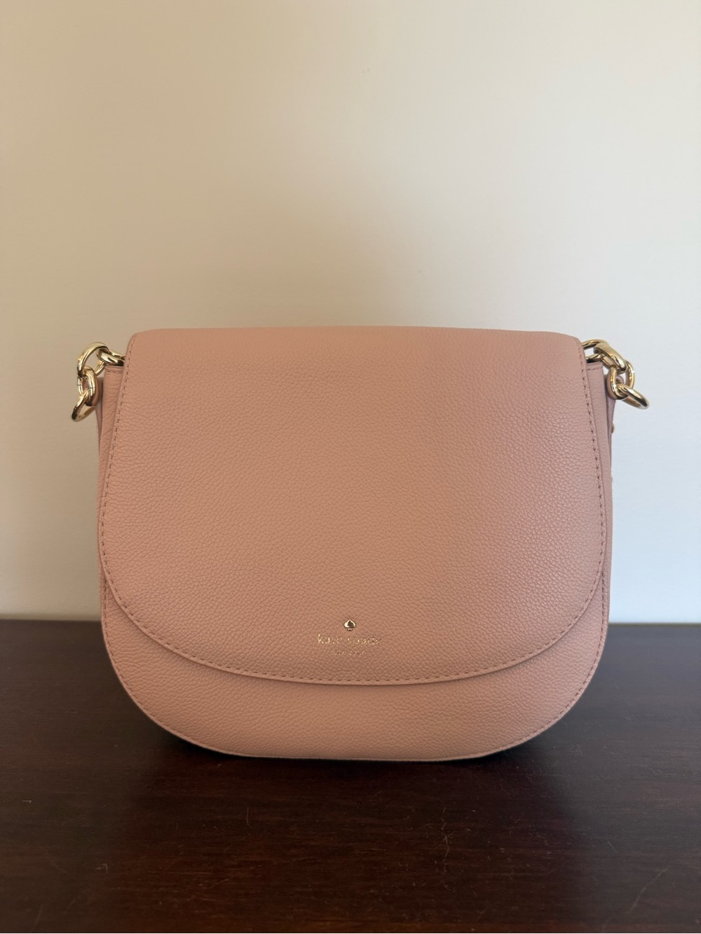 kate spade Blush Pink Pebbled Leather Saddle Crossbody with Gold Hardware